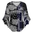 thumbnail image 5 of Paisley Women's V-Neck Blouse With 3/4 Ruffled Bell Sleeves Casual Top Ladies Blouses, 5 of 7
