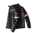thumbnail image 5 of Men's Motorcycle Racing PU Leather Jacket Embroidered Color Block Motorcycle Jacket Contrast Color Coat, 5 of 7