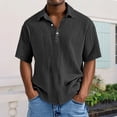 thumbnail image 2 of WTOBBY Men's Casual Short-Sleeve Shirt with Collar and Buttons Solid Color, Lightweight, Breathable, and Versatile Stylish Top for Men, Perfect for Business, Casual,Black XL, 2 of 6