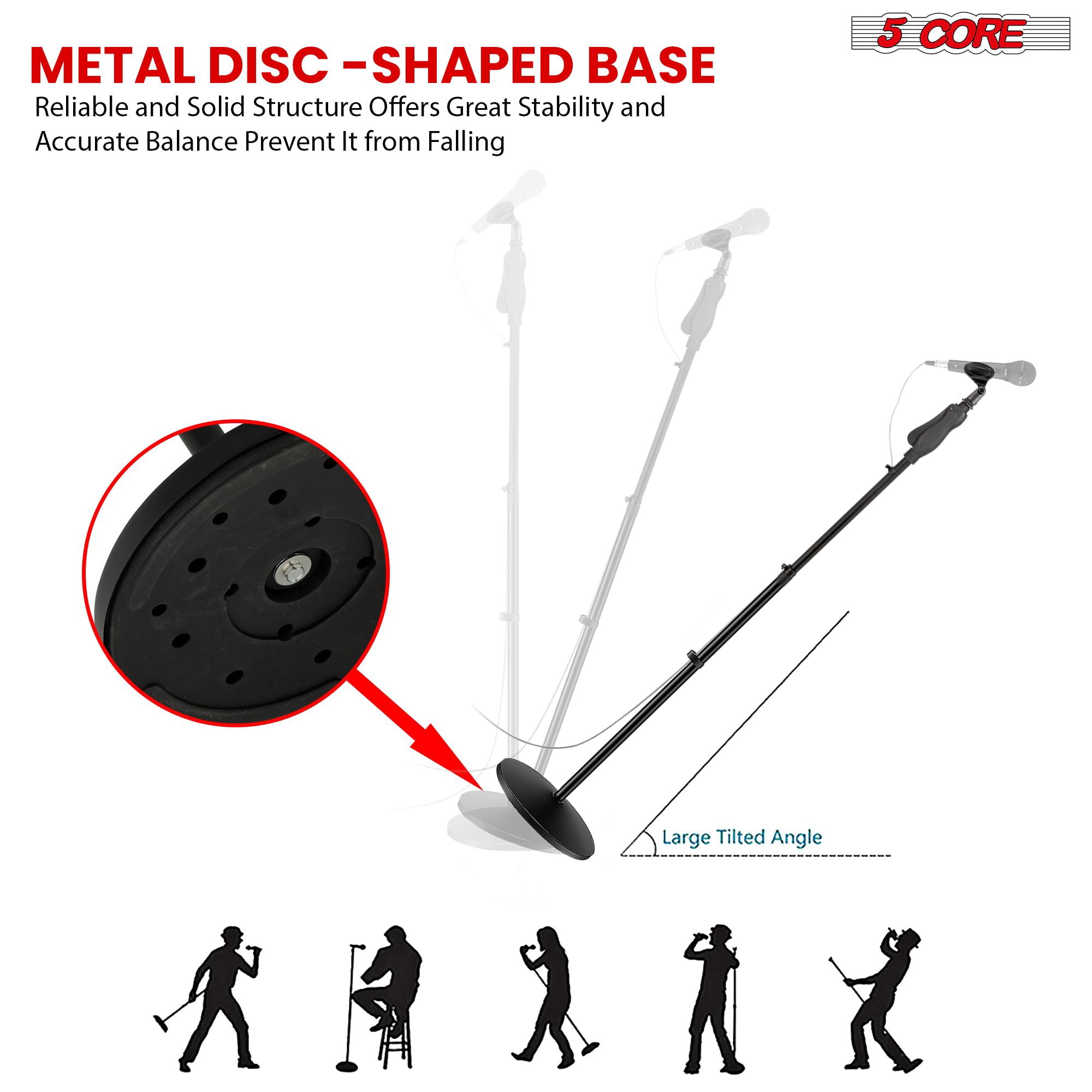 2Pcs Heavy Duty Adjustable Floor Mic Stand (35-57") w/Quick-Setting Knob & Accessories - 10" Base, 2 Clips, Wire Management