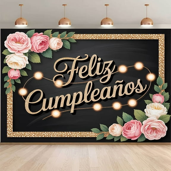 Feliz Cumpleaños Backdrop Spanish Fiesta Happy Birthday Photography Background for Women Girl Pink White Roses Floral Mexico Birthday Party Decorations Banner Supplies Photo Booth Props