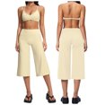 thumbnail image 2 of Womens 2 Piece Workout Sets Short Matching Lounge Sets Summer Clothes Going Out Gym Outfits,Gym Wear(Light Yellow,S), 2 of 8