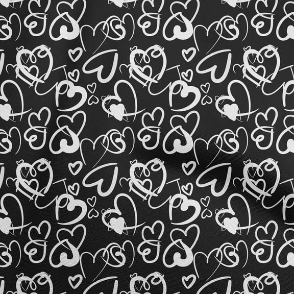 oneOone Polyester Spandex Black Fabric Valentine Heart Sewing Material Print Fabric By The Yard 56 Inch Wide