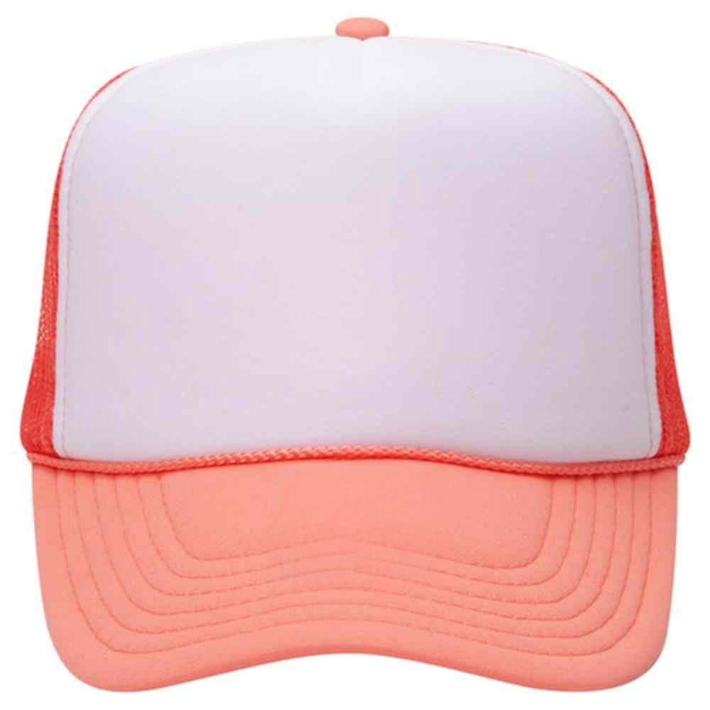 Couver 5 Panel High Crown Front Split Mesh Polyester Foam Trucker Hat, Coral White Coral, 12 Count