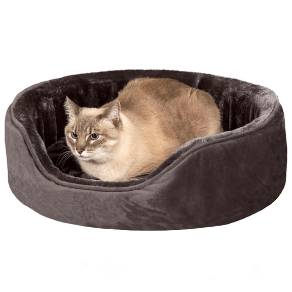FurHaven Pet Products | Orthopedic Plush & Velvet Oval Pet Bed for Dogs & Cats - Driftwood Brown, Small