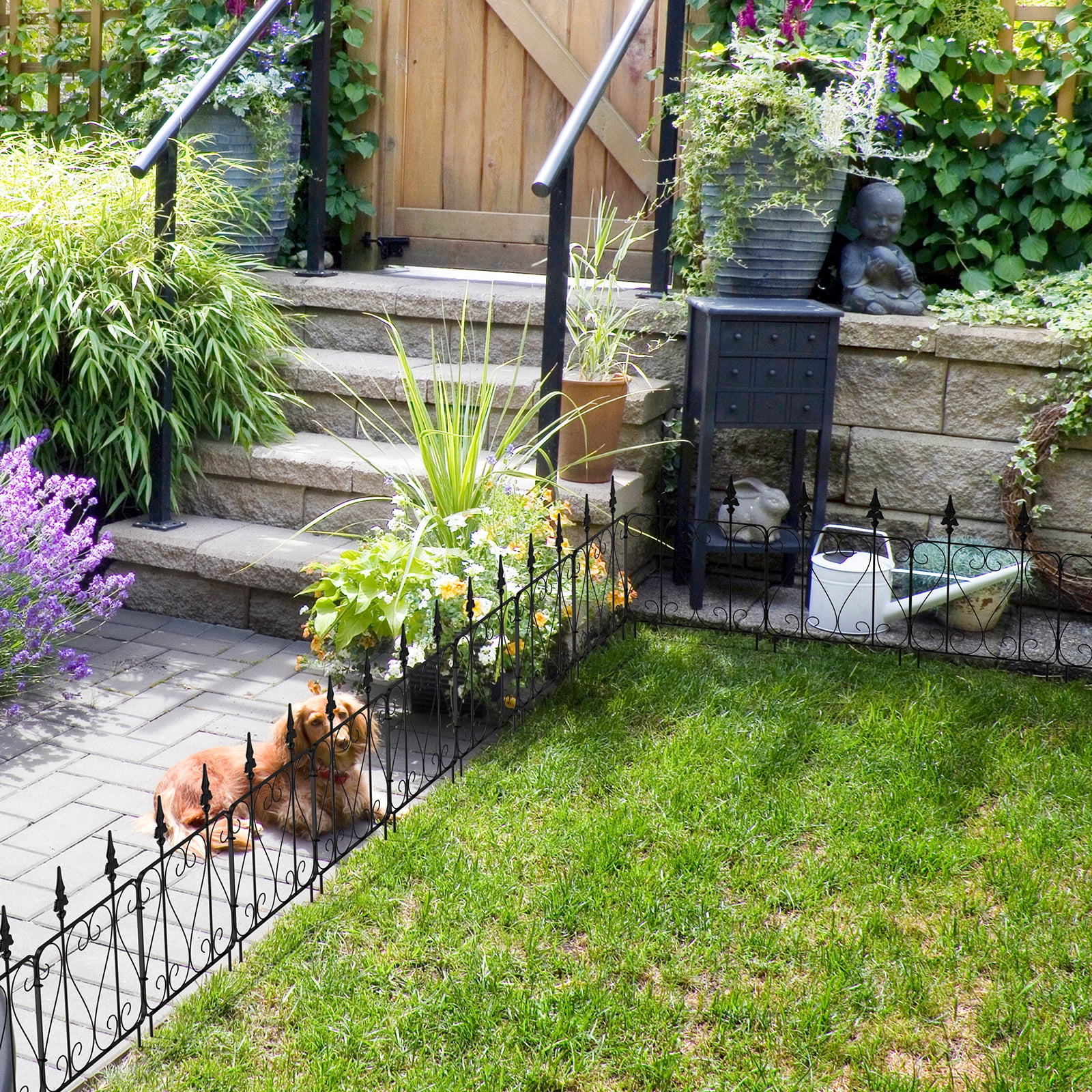 Oumilen 23.5 "H x 10 Ft Square No-Dig Decorative Garden Fence Animal Barrier with Patterned Round Wire