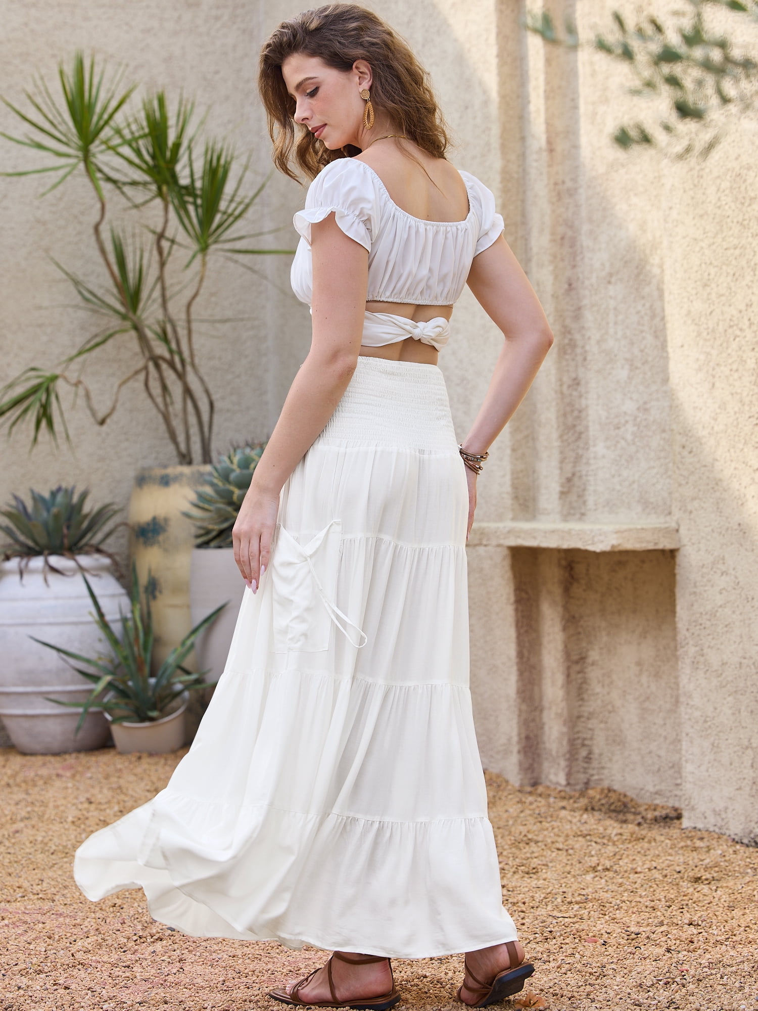 DARING DIVA Women's Elastic Swing A Line Beach Skirt Medium White