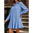 thumbnail image 3 of Long Sleeve Women Casual Button Down Shirt Dress Collared Pleated Swing Mini Dresses, 3 of 6