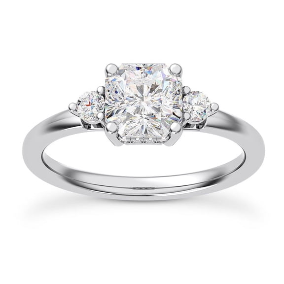 Kiva Jewel Elegant Cushion Cut 3 Stone Engagement Rings - 14K White Gold Over Hidden Halo Cathedral Shank Lab-Created Diamond Rings for Women's - Beautiful Wedding Ring for Proposal or Gifts