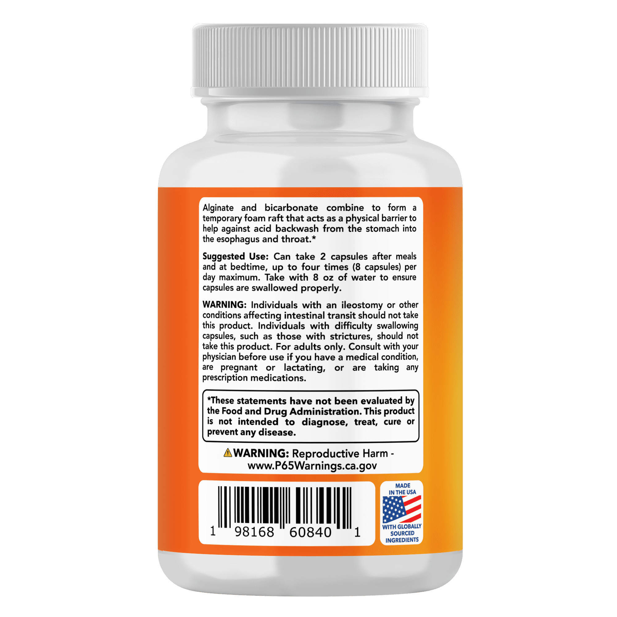Nutritist Refluxter - Sodium Alginate Therapy for Acid Reflux, Heartburn, Gerd, Lpr, and Silent Reflux Relief. Zero Sugar and Preservatives. 60 Capsules.