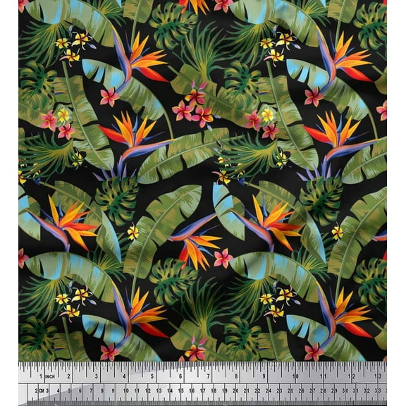 Soimoi Cotton Duck Fabric Tropical Leaves,Plumeria & Heliconia Floral Print Fabric by The Yard 42 Inch Wide