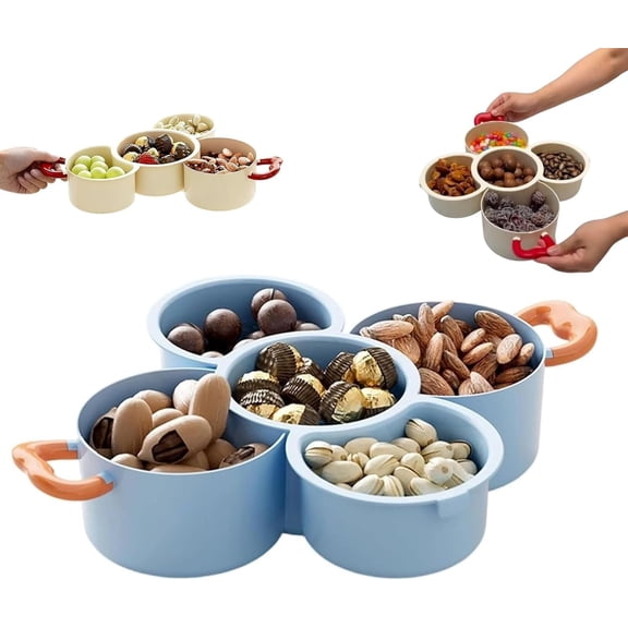 2-Tier Stackable Serving Tray with Handles & Drain Basket - Double Layer Fruit and Vegetable Platter, Charcuterie Board for Parties, High-End Kitchen and Entertaining Dish(XX-Blue)