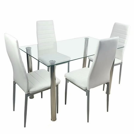Deals On Dining Sets Akoyovwerve Dining Table and Chairs Set for 4,Glass Dining Table Set with 4 Chairs Transparent & Creamy White ()