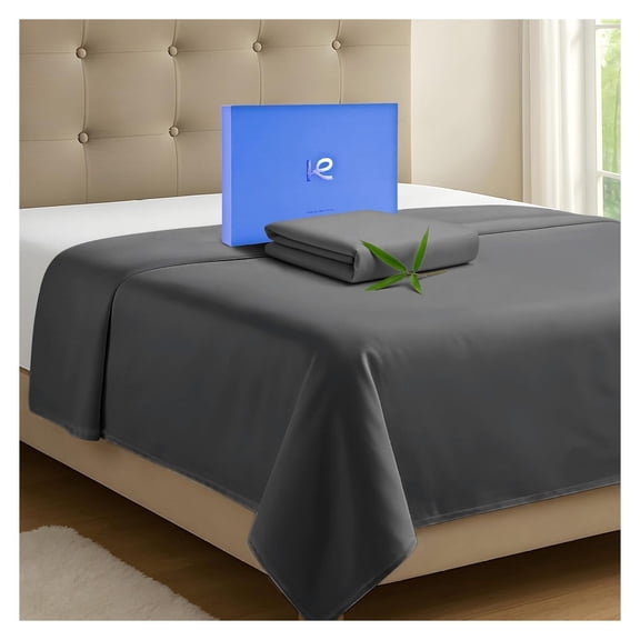 Kickoff Viscose Bamboo Flat Sheet, Full Size, 100% Organic Cool Full Size Flat Sheets Only, Viscose Bamboo Sheets Cooling for Hot , Extra Wide Top Sheet Only (F, Pewter) Charcoal Pewter