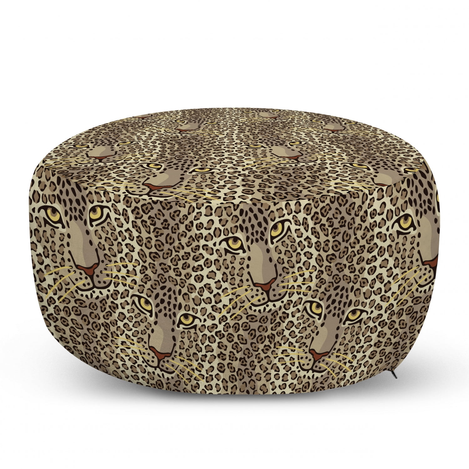 Leopard Print Pouf Cover with Zipper, Repetitive Cartoon Leo Wild Big