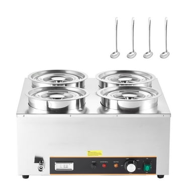 KFFKFF Commercial Soup Warmer, Electric Food Warmer Steam Table Countertop Bain Marie Four 6.34QT Stainless Steel Round Pot，86~185°F Adjustable Temp,1500W