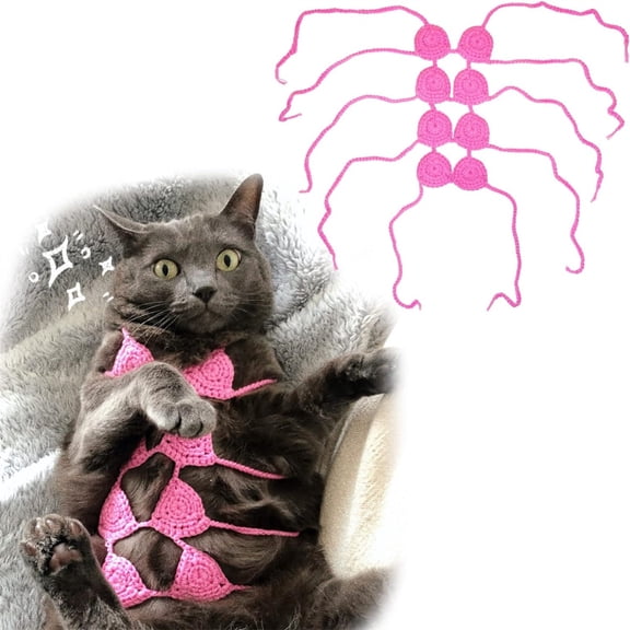 Pet Accessories Cat Bikini Handmade for Outfit for Cats and Small Dogs Pet Clothes for Playful Photoshoots,22 cm,Hot Pink