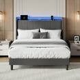 thumbnail image 1 of Bed Frame with Charging Station, LED Bed with Upholstered Storage Headboard, Platform Bed with Wooden Slats, No Box Spring Needed, Noise Free, Easy Assembly, 1 of 7