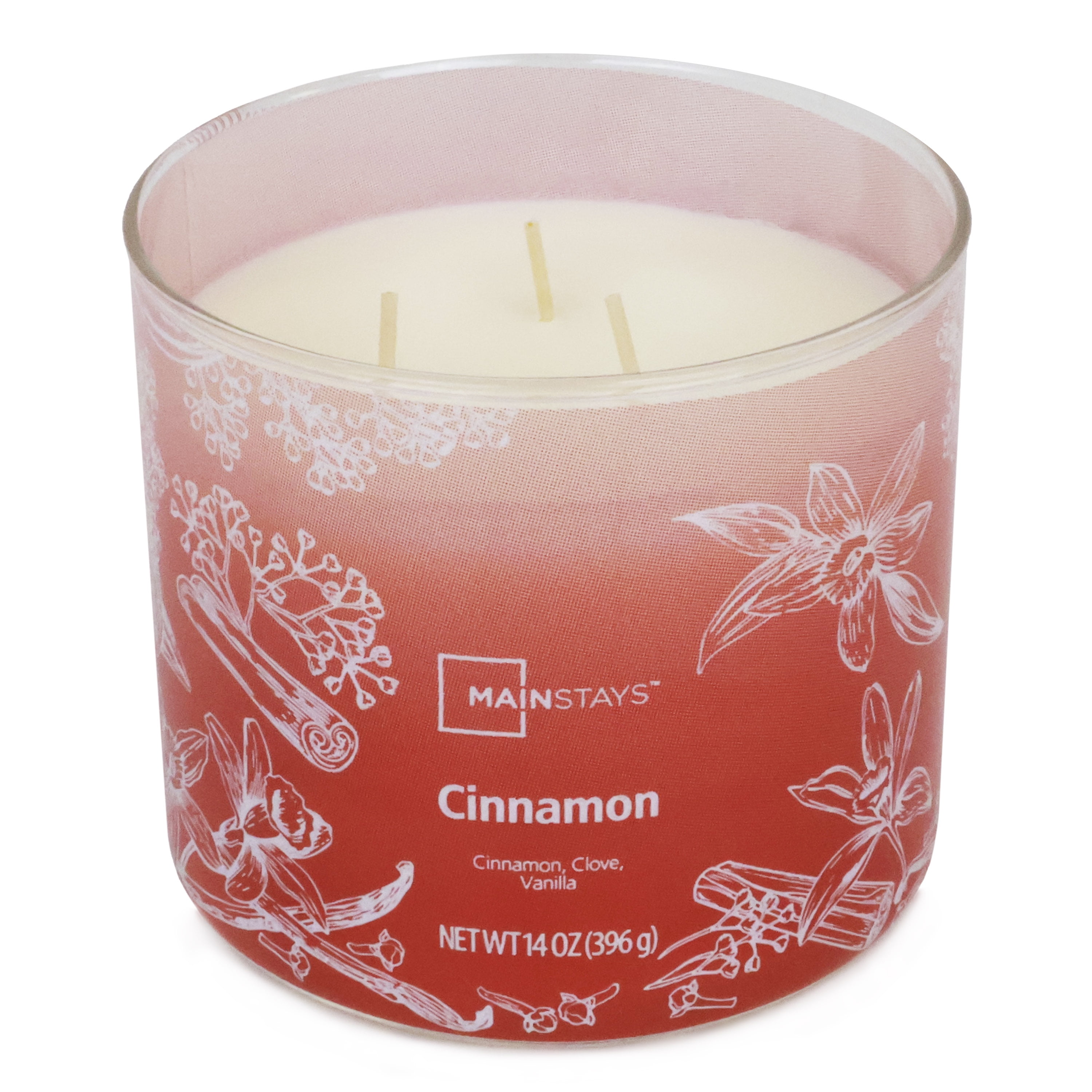 (4 pack) Mainstays 3-Wick Scented Jar Candle, Cinnamon, Ombre Wrap, 14 oz