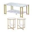 thumbnail image 6 of Demi Bonn 3-Piece Coffee Table Set, Rectangular Modern Coffee Table with Gold Print Metal Frame & 2-Tier Glass End Table Set of 2 with Faux Marble Storage Shelf, for Living Room, White, 6 of 11