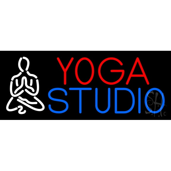 Yoga Studio LED Neon Sign 13 x 32 - inches, Black Square Cut Acrylic Backing, with Dimmer - Bright and Premium built indoor LED Neon Sign for Spa interior decor and storefront.