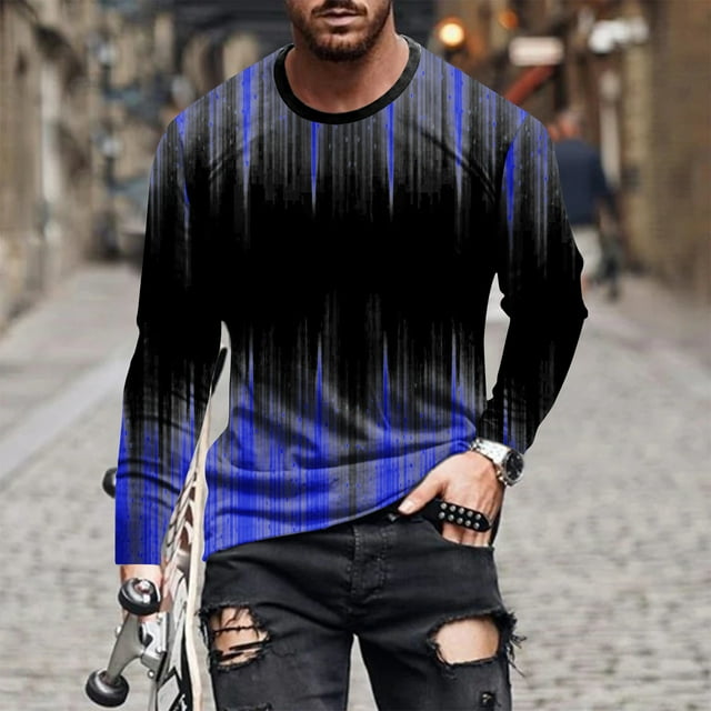 Men Casual Round Neck Long Sleeve Pullover Printed T-Shirt Blouse Tops