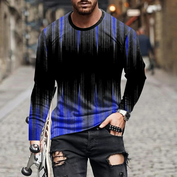 Blusas y camisas de manga larga con cuello redondo para hombre, blusa informal de manga larga con cuello redondo y estampado.