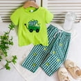 thumbnail image 2 of UngA Toddler Boy St Patricks Outfit Short Sleeve Clover Shirts and Gingham Pants Set Infant Baby 2Pcs Spring Summer Clothes (Green,12-18 Months), 2 of 7