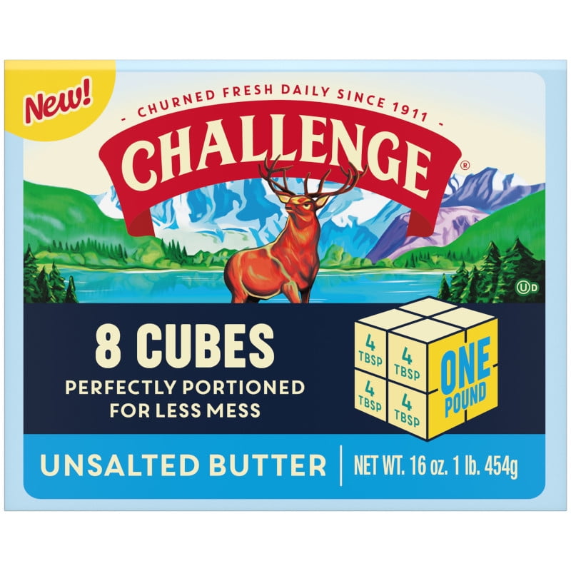 Challenge Unsalted Fresh-Churned Butter Cubes, 16 oz, 8 Pre-Measured Portions