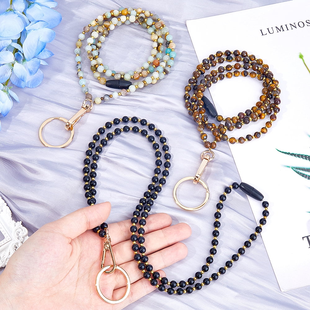 3Colors 3Pcs Accessories Lanyards for ID Badges Gemstone Lanyard Badge Teacher ID Badge Lanyard Keychain Jewelry Lanyard Badge Holder