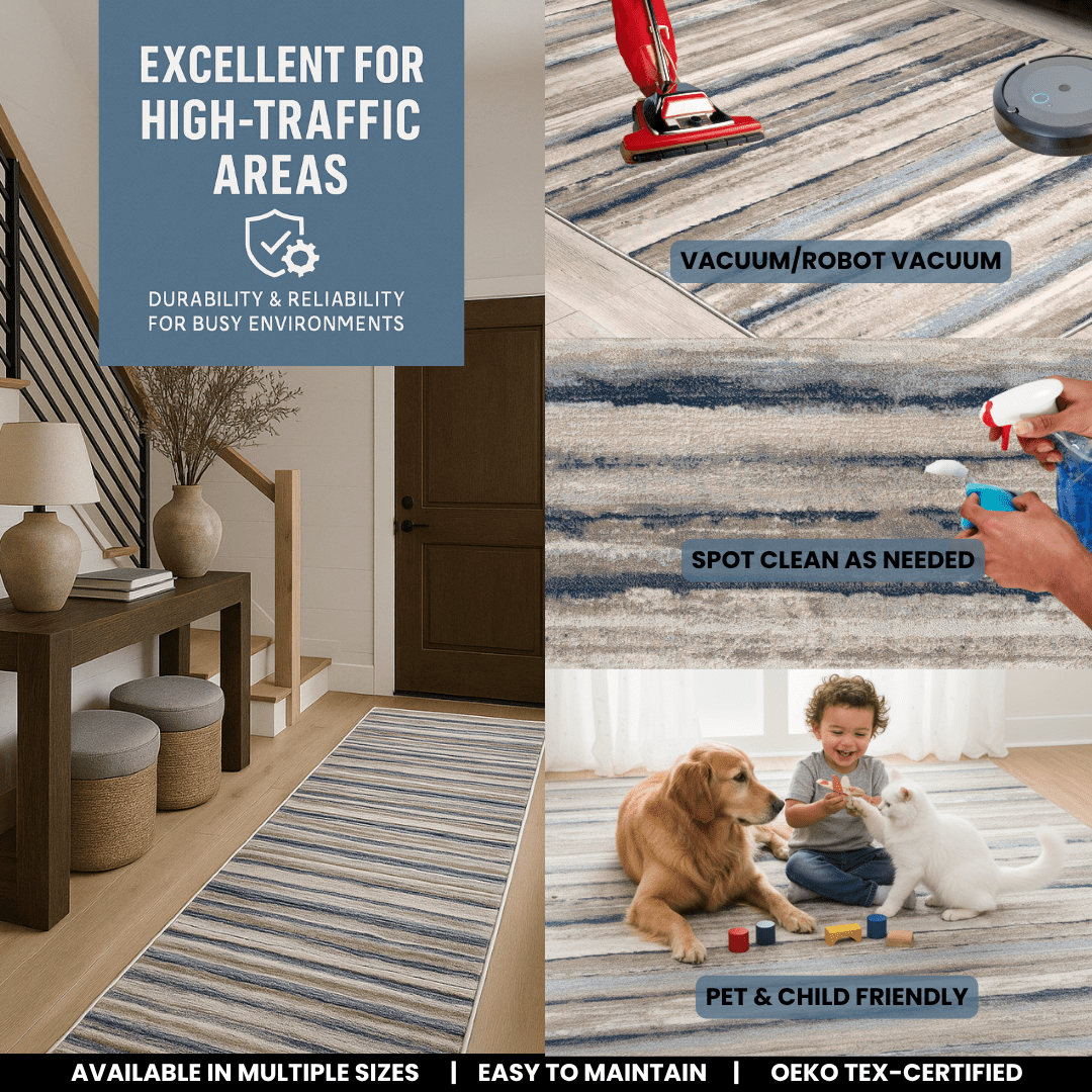 Tapis d'intérieur scandinave Rug Branch Havana 2' x 19' (taille exacte : 2'3" x 19'), bleu-brun, contemporain - Entrée, couloir, salle de bain et cuisine