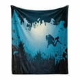 thumbnail image 1 of Diver Soft Flannel Fleece Throw Blanket, Shadowy Silhouettes of a Scuba Diver Fishes and Corals Monochromatic Art, Cozy Plush for Indoor and Outdoor Use, 60" x 80", Petrol Blue Sky Blue, by Ambesonne, 1 of 6