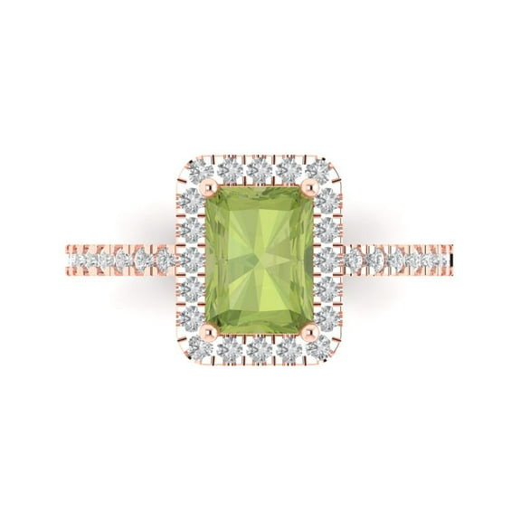 Halo Engagement Ring for Women - 1.86ct Natural Peridot in 18K Rose Gold Promise Ring