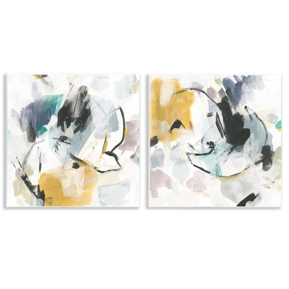 Stupell Industries Black & Yellow Abstract Splash Abstract Painting Unframed Art Print Wall Art, 12 x 12, Set of 2