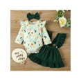 thumbnail image 2 of Bagilaanoe Newborn Baby Girls Outfits Leaves Floral Print Long Sleeve Romper Tops + Ruffles Strap Skirt + Headband 3M 6M 12M 18M Set 3PCS, 2 of 9
