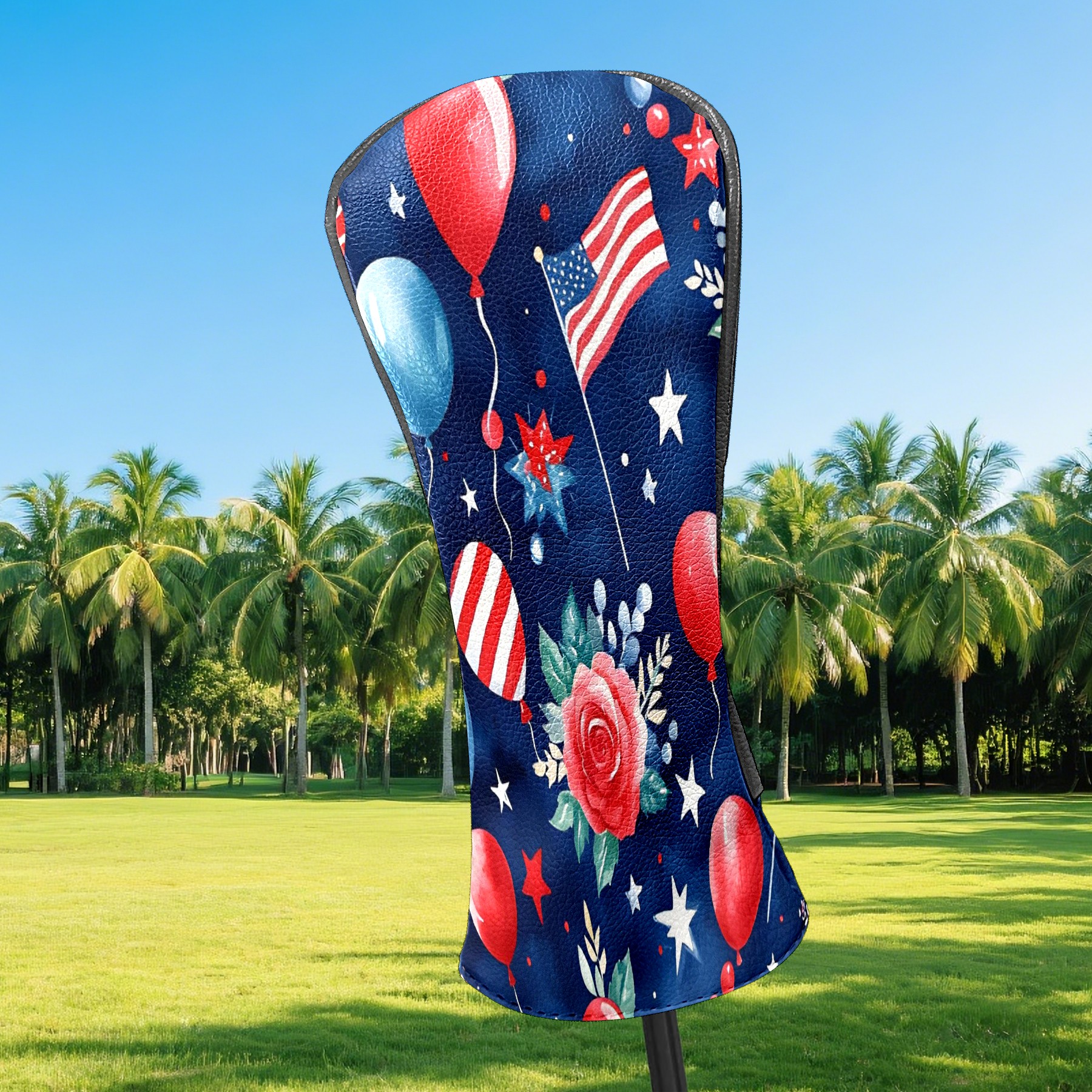 Golf Club Covers, Blue HatFirework Premium PU Leather Driver Hybrid Putter Head Covers with Velvet Lining, Waterproof Golf Gifts for Men Women