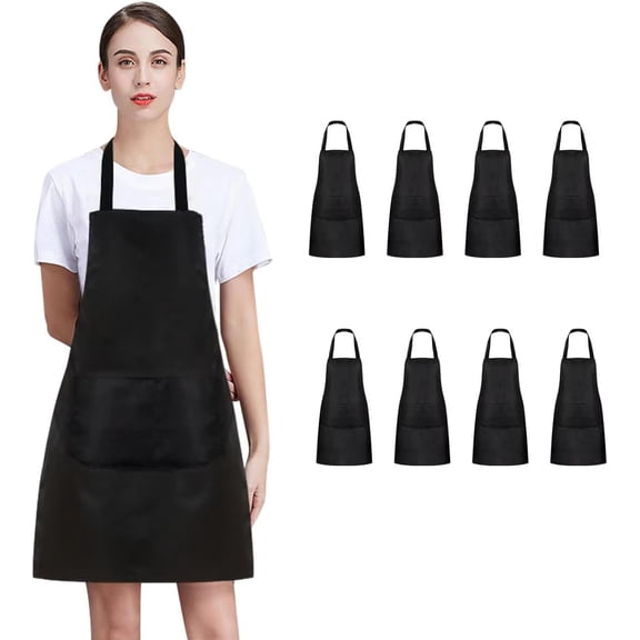 8/12/24 Pack Plain Bib Aprons Bulk, Black Commercial Apron with 2 Pockets, Unisex for Adults Painting BBQ