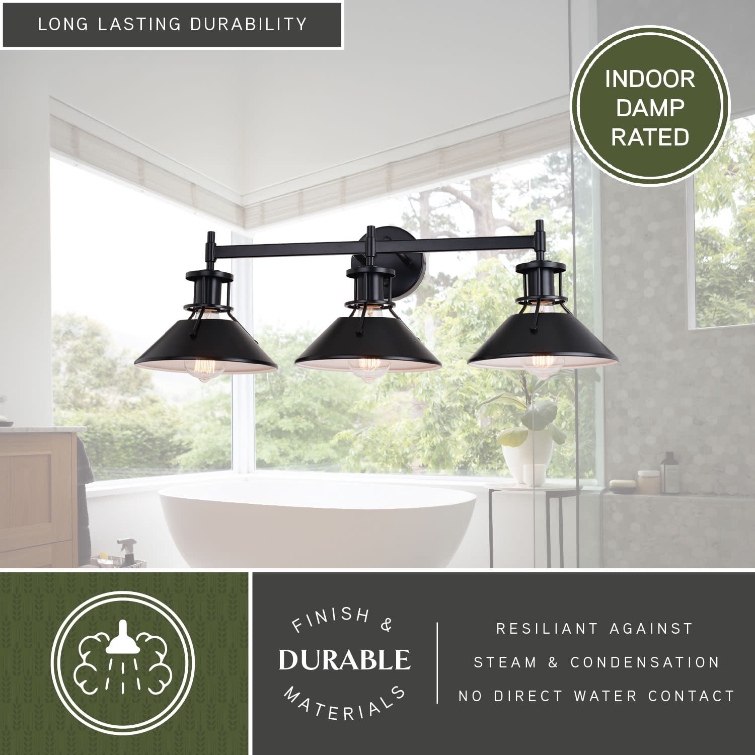 Canton 3 Light Black and White Farmhouse Bathroom Vanity Wall Fixture