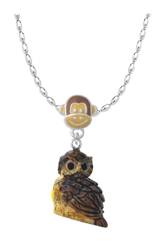 Resin Sitting Owl Mia Monkey Charm Necklace