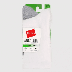 Hanes Absolute Wellness Women's Crew Socks Pack, Non-Binding, Cushioned, 3-Pairs
