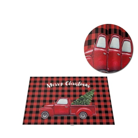 

Christmas Placemats Set of 4 for Dinning Table Cotton Linen Heat Insulating Kitchen Table Mats Washable Truck Load Christmas Tree Red and Black Buffalo Plaid and Check Placemat