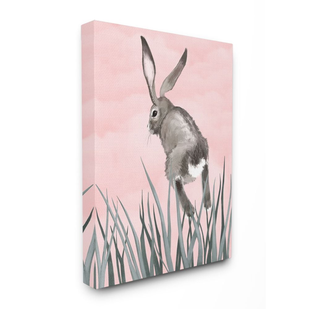 Stupell Industries Bunny Rabbit Jump Grass Pink Green