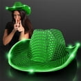 thumbnail image 1 of Sombrero de Vaquero con Lentejuelas y Luces Led | Sombrero Vaquero Verde Brillante de Color Vaquero | Disfraz de Fiesta para Rodeo, Halloween y Cosplay | Tela Suave y Cordón Ajustable | 1 Par, 102 G, 1 of 7