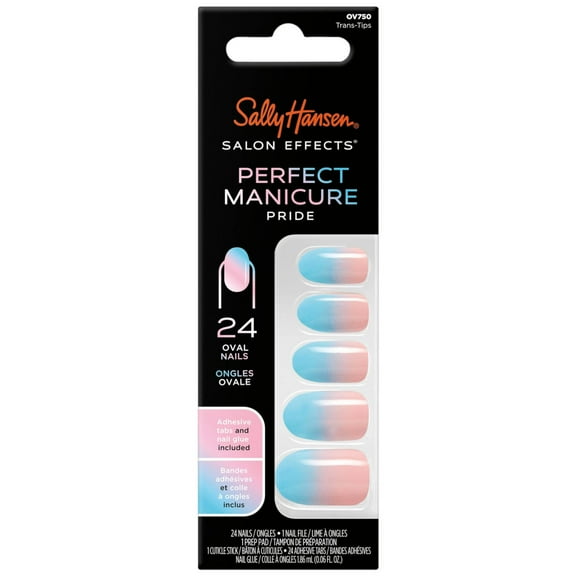 Sally Hansen Salon Effects Perfect Manicure Press-On Nail Trans-Tips, Oval, 24 Pieces