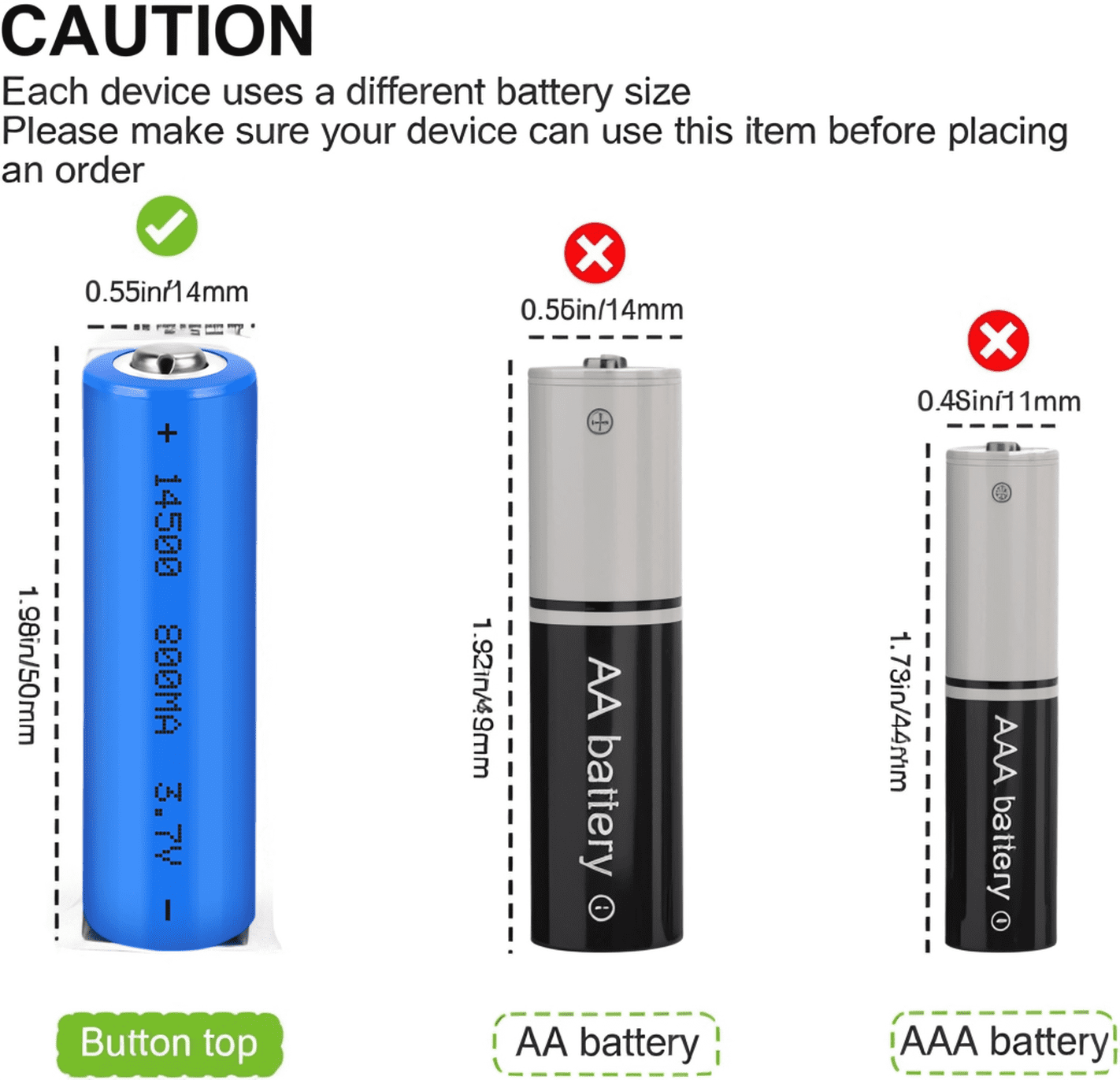 4-Pack 3.7V 14500 Li-Ion Rechargeable Batteries