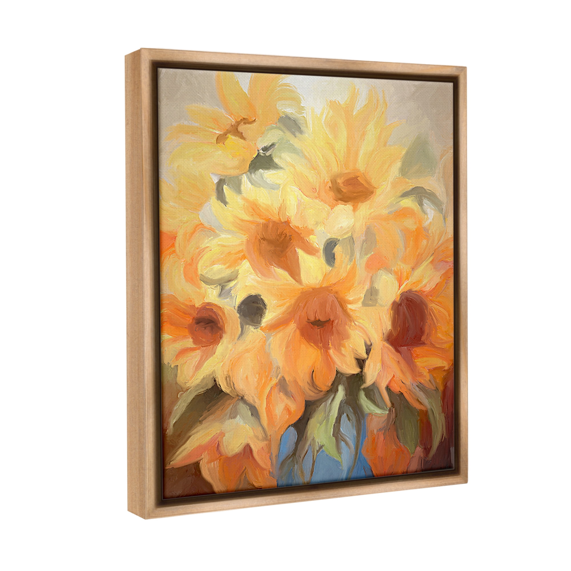 Stupell Industries Traditional Yellow Blooms Botanical & Floral Painting Brown Floater Framed Canvas Art Print Wall Art, 25 x 31