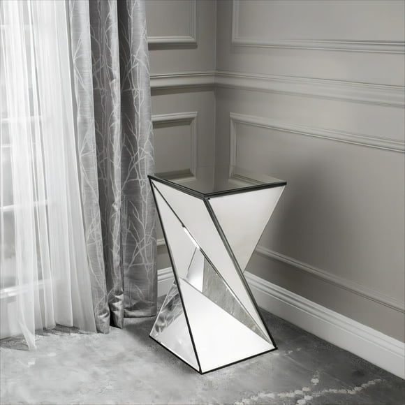 Table d'Appoint Géométrique Miroir, Argent, Conception Durable et Claire, Moderne, Chic pour Salon, Chambre, Bureau 13,75 Po L x 13,75 Po L x 25,6 Po H