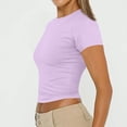 thumbnail image 5 of CIENVNSTG Womens Fitted T Shirts Summer Short Sleeve Crew Neck Slim Fit Buttery Soft Crop Tops Y2k Styling Casual Basic Tees for Workout Daily Leisure And Outgoing Occasions Light Purple M, 5 of 6
