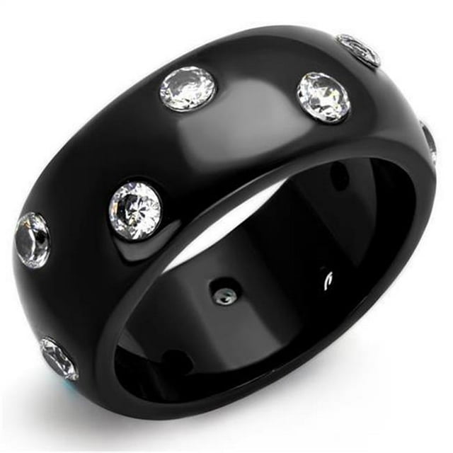 Alamode TK2196-6 Bague Femme en Acier Inoxydable Noir avec AAA Grade CZ en Clair - Taille 6