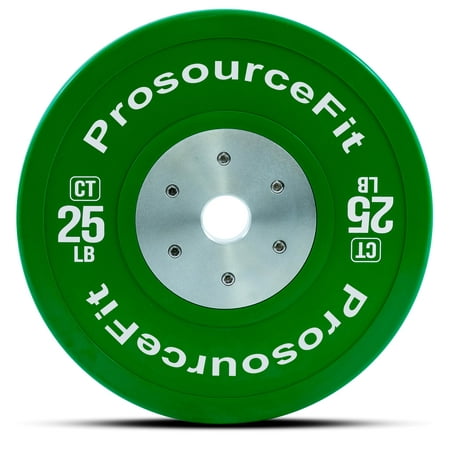 ProsourceFit Competition Color Training Bumper Plates (Sold Individually), Rubber with Steel Insert, 25-55 lb, Calibrated for CrossFit, Power Lifting, Weight (Best Bumper Plates For Crossfit)